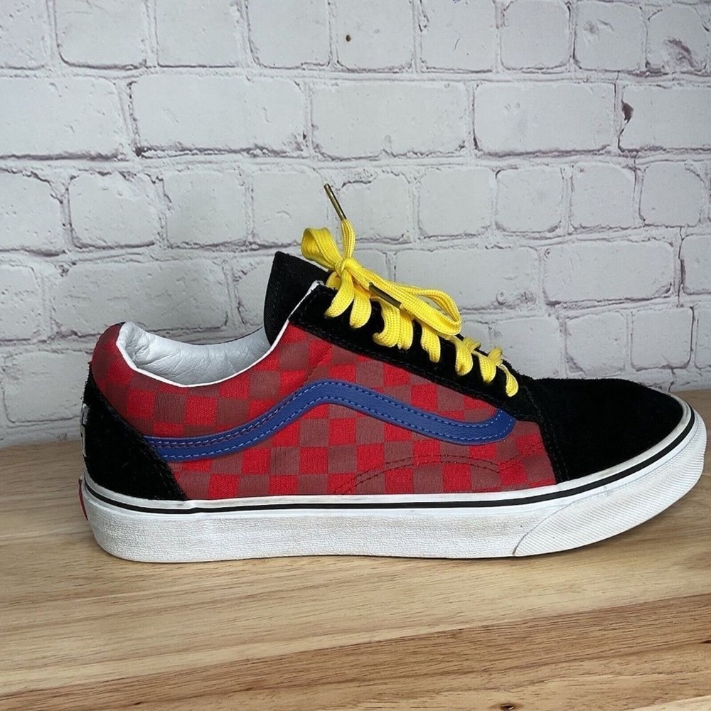 Vans Black/Red/BluePlaid Lace Up Canvas/Suede Sneakers Men 10 Vietnam‎ Fabric
